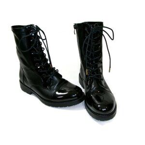 Azalea Wang Womens Teen Girls Black Lace Up Mid Ankle Boots w/Side Zip Size 7 M